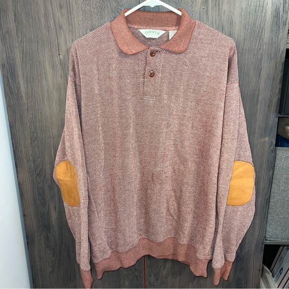 Orvis Men's 1/4 Button Sweater With Leather Elbows Patch - Picture 1 of 6